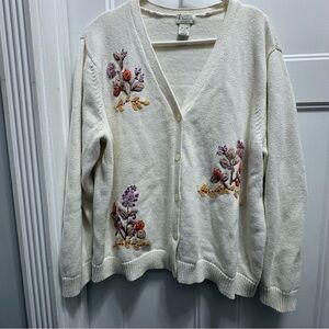 Vintage Classic Elements Cream Cardigan with Floral Embroidery